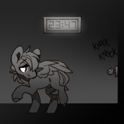 Size: 1080x1080 | Tagged: safe, artist:sinclair2013, imported from derpibooru, oc, oc only, oc:sinclair, pegasus, pony, male, monochrome, nudity, sheath, solo, stallion