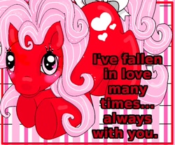 Size: 878x726 | Tagged: safe, artist:noelle23, imported from derpibooru, oc, oc only, earth pony, pony, ass up, blushing, female, g3, heart, heart eyes, looking at you, mare, smiling, smiling at you, solo, valentine's day card, wingding eyes