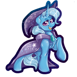 Size: 2000x2000 | Tagged: safe, artist:dankpegasista, derpibooru exclusive, imported from derpibooru, trixie, pony, unicorn, big smile, blue fur, blue hair, cape, chest fluff, clothes, confident, cute, diatrixes, ear fluff, eyebrows, eyelashes, female, flowy mane, hat, highlights, looking at you, open mouth, outline, png, purple eyes, raised eyebrow, raised hoof, shading, shiny mane, simple background, simple shading, smiling, smiling at you, solo, standing, stars, three quarter view, transparent background, trixie's cape, trixie's hat, upright