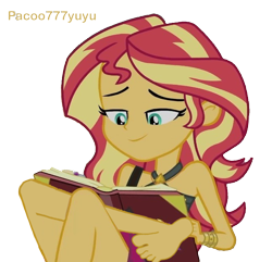 Size: 652x628 | Tagged: safe, edit, edited screencap, imported from derpibooru, screencap, sunset shimmer, human, equestria girls, equestria girls series, forgotten friendship, background removed, bare shoulders, barefoot, book, chill, feet, female, fetish, foot fetish, reading, relaxing, simple background, sleeveless, solo, sunset, transparent background