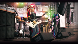 Size: 9600x5400 | Tagged: safe, artist:imafutureguitarhero, imported from derpibooru, fluttershy, sci-twi, starlight glimmer, sunset shimmer, twilight sparkle, alicorn, anthro, classical unicorn, pegasus, unguligrade anthro, unicorn, equestria girls, 3d, absurd file size, absurd resolution, amplifier, arm fluff, arm freckles, band, bass guitar, beanie, billboard, black bars, cheek fluff, chromatic aberration, clothes, cloven hooves, colored eyebrows, colored eyelashes, cymbals, denim, drum kit, drums, drumsticks, ear fluff, elbow fluff, electric guitar, explorer, eyes closed, female, fender, fender bassman, fender jazz bass, film grain, floppy ears, fluffy, fluffy hair, fluffy mane, fluffy tail, freckles, fur, gibson, gibson sg, glasses, glasses off, gong, group, guitar, guitar amp, guitar cabinet, hat, hoof boots, hoof fluff, horn, jacket, jeans, keyboard, leather, leather jacket, leonine tail, long hair, long mane, mare, microphone, microphone stand, multicolored hair, multicolored mane, multicolored tail, musical instrument, nose wrinkle, open mouth, outdoors, paintover, pants, partially open wings, peppered bacon, playing instrument, quartet, revamped anthros, revamped ponies, scaffolding, scitwilicorn, shirt, shorts, signature, singing, sky, smiling, source filmmaker, speaker, stadium, stage, stage light, sunset shredder, synthesizer, tail, twilight sparkle (alicorn), unshorn fetlocks, wall of tags, wings