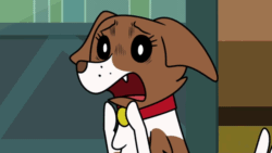 Size: 800x450 | Tagged: safe, artist:makaryo, artist:scootertrix studios, imported from derpibooru, winona, dog, scootertrix the abridged, animated, collar, cute, dog collar, gif, horrified, shaking, solo, vibrating, wide eyes, winonabetes, youtube link