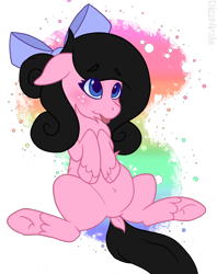 Size: 1484x1876 | Tagged: safe, artist:thatonefluffs, imported from derpibooru, oc, oc only, oc:moonlight, earth pony, pony, belly, blushing, bow, chest fluff, dock, freckles, hair bow, simple background, solo, tail, tongue out, transparent background, unshorn fetlocks