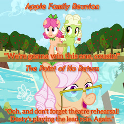 Size: 3072x3072 | Tagged: safe, edit, edited screencap, editor:itsmgh1203, imported from derpibooru, screencap, apple rose, granny smith, earth pony, pony, apple family reunion, season 3, season 9, the point of no return, spoiler:s09, duo, duo female, female, open mouth, open smile, smiling, text, young apple rose, young granny smith, younger
