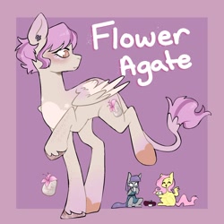 Size: 1813x1813 | Tagged: safe, artist:orionofthestars, imported from derpibooru, fluttershy, maud pie, oc, oc:flower agate, earth pony, pegasus, pony, female, lesbian, magical lesbian spawn, maudshy, offspring, parent:fluttershy, parent:maud pie, parents:maudshy, shipping, trio