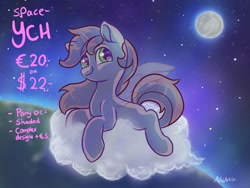 Size: 2000x1500 | Tagged: safe, artist:avui, imported from derpibooru, oc, alicorn, earth pony, pegasus, pony, unicorn, cloud, commission, moon, solo, space, your character here