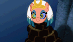 Size: 1181x677 | Tagged: safe, artist:ocean lover, edit, edited screencap, imported from derpibooru, screencap, somnambula, pegasus, pony, snake, animated, coils, disney, egyptian headdress, egyptian pony, eyeshadow, gif, hypno eyes, hypnosis, hypnotized, jungle, kaa, lidded eyes, makeup, night, smiling, squeeze, the jungle book, tree, wrapped up