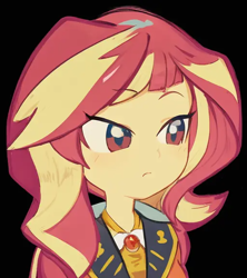 Size: 512x576 | Tagged: safe, editor:luckreza8, imported from derpibooru, sunset shimmer, human, equestria girls, ai content, ai generated, anime, black background, female, generator:pinegraph, simple background, solo