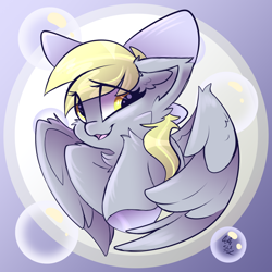 Size: 1500x1500 | Tagged: safe, artist:starcasteclipse, imported from derpibooru, derpy hooves, pegasus, pony, bow, cheek fluff, ear fluff, eye clipping through hair, female, hair bow, mare, open mouth, open smile, smiling, solo