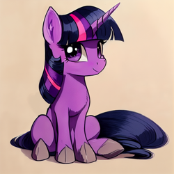 Size: 1536x1536 | Tagged: safe, imported from derpibooru, twilight sparkle, pony, unicorn, ai content, ai generated, cute, female, generator:pony diffusion v4, generator:stable diffusion, hoof shoes, looking at you, mare, prompter:siber, sitting, solo