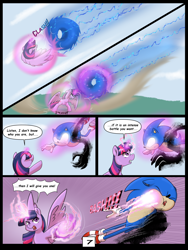 Size: 7500x10000 | Tagged: safe, artist:chedx, imported from derpibooru, twilight sparkle, alicorn, hedgehog, comic:learning with pibby glitch battles, comic, commission, fanfic, fanfic art, multiverse, punch, sonic the hedgehog, sonic the hedgehog (series), twilight sparkle (alicorn)