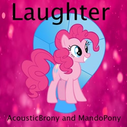 Size: 900x900 | Tagged: safe, artist:mandopony, artist:user15432, imported from derpibooru, part of a set, pinkie pie, earth pony, pony, bokeh, element of laughter, gradient background, laughing, pink background, simple background, smiling, solo, sparkly background