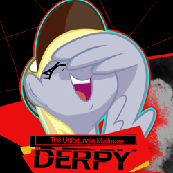 Size: 1305x1305 | Tagged: safe, artist:hitsuji, edit, imported from derpibooru, vector edit, derpy hooves, pegasus, facewing, hat, persona, persona 4, solo, vector