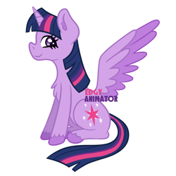 Size: 2000x2000 | Tagged: safe, artist:edgyanimator, imported from derpibooru, twilight sparkle, alicorn, pony, chest fluff, colored wings, cute, ear fluff, female, horn, looking at you, mare, multicolored hair, profile, purple coat, simple, simple background, sitting, smiling, smiling at you, solo, spread wings, tail, twiabetes, twilight sparkle (alicorn), unshorn fetlocks, white background, wings
