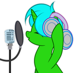 Size: 4520x4431 | Tagged: safe, artist:candysweets90240, artist:howie, imported from derpibooru, oc, oc only, oc:green byte, pony, base used, headphones, male, microphone, simple background, solo, stallion, transparent background