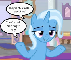 Size: 1150x975 | Tagged: safe, edit, edited screencap, imported from derpibooru, screencap, trixie, pony, unicorn, meme, solo, speech bubble, text