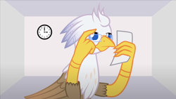 Size: 1280x721 | Tagged: safe, artist:mlp-silver-quill, imported from derpibooru, oc, oc:silver quill, after the fact, after the fact:rarity takes manehattan, clock, glasses, paper, reading