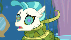 Size: 1920x1080 | Tagged: safe, artist:ocean lover, edit, edited screencap, imported from derpibooru, screencap, terramar, seapony (g4), snake, season 8, surf and/or turf, spoiler:s08, animated, coils, gif, hypno eyes, hypnosis, hypnotized, kaa eyes, male, ocean, open mouth, spots, squeeze, squeezing, underwater, water, wrapped up