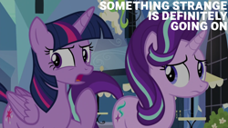 Size: 1920x1080 | Tagged: safe, edit, edited screencap, editor:quoterific, imported from derpibooru, screencap, starlight glimmer, twilight sparkle, alicorn, pony, unicorn, the times they are a changeling, concerned, crystal empire, duo, duo female, female, open mouth, quote, raised hoof, text, twilight sparkle (alicorn)