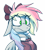 Size: 2671x2949 | Tagged: safe, artist:fenixdust, imported from derpibooru, oc, oc only, oc:blazey sketch, pegasus, pony, black background, bow, bust, clothes, concerned, female, gift art, gray background, green eyes, grey fur, hair bow, long hair, mare, multicolored hair, pegasus oc, scared, simple background, solo, sweater, wide eyes