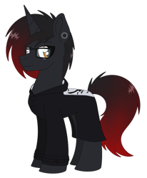 Size: 1177x1426 | Tagged: safe, artist:dyonys, imported from derpibooru, oc, oc only, pony, unicorn, clothes, coat, ear piercing, emo, glasses, gradient mane, horn, male, piercing, simple background, solo, stallion, transparent background, unicorn oc