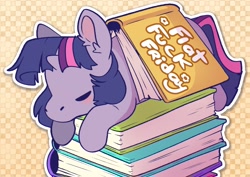 Size: 2048x1448 | Tagged: safe, artist:cutepencilcase, imported from derpibooru, part of a set, twilight sparkle, pony, book, eyes closed, female, flat fuck friday, lying down, prone, sleeping, solo, vulgar