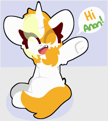 Size: 3222x3600 | Tagged: safe, artist:moonydusk, imported from derpibooru, oc, oc only, oc:dyx, alicorn, pony, big ears, cute, eye clipping through hair, eyes closed, female, filly, foal, open mouth, open smile, smiling, solo, speech bubble, underhoof, waving, waving at you