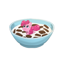 Size: 880x724 | Tagged: safe, artist:solixy406, imported from derpibooru, pinkie pie, earth pony, pony, bowl, cereal, female, food, mare, ponies in food, simple background, solo, white background