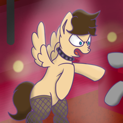 Size: 2000x2000 | Tagged: safe, artist:imlpidimon, imported from derpibooru, oc, oc only, pegasus, pony, bipedal, collar, digital art, fishnets, signature, solo
