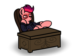Size: 974x720 | Tagged: safe, artist:imlpidimon, imported from derpibooru, oc, oc only, pegasus, pony, chair, digital art, signature, simple background, sitting, solo, table, white background