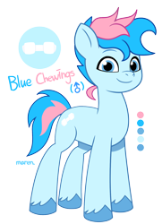 Size: 1266x1751 | Tagged: safe, artist:maren, imported from derpibooru, oc, oc only, oc:blue chewings, earth pony, pony, g5, looking at you, male, my little pony: tell your tale, reference sheet, show accurate, simple background, smiling, stallion, transparent background, unshorn fetlocks