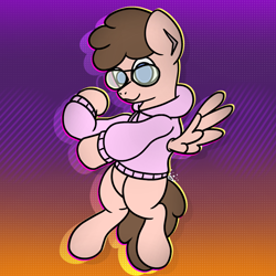 Size: 1000x1000 | Tagged: safe, artist:imlpidimon, imported from derpibooru, oc, oc only, pegasus, pony, clothes, digital art, gradient background, hoodie, signature, solo