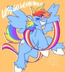 Size: 862x945 | Tagged: safe, artist:makanioverlord, imported from derpibooru, rainbow dash, pony, female, grin, lesbian, lesbian pride flag, one eye closed, pride, pride flag, smiling, solo, wink