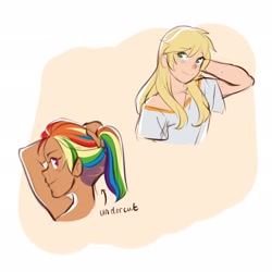 Size: 2048x2048 | Tagged: safe, artist:applesartt, imported from derpibooru, applejack, rainbow dash, human, dark skin, duo, female, humanized, simple background, white background