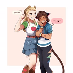 Size: 2048x2048 | Tagged: safe, artist:applesartt, imported from derpibooru, applejack, rainbow dash, human, adora, catra, clothes, clothes swap, cosplay, costume, crossover, dark skin, duo, duo female, female, she-ra and the princesses of power