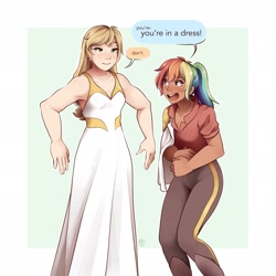 Size: 2048x2048 | Tagged: safe, artist:applesartt, imported from derpibooru, applejack, rainbow dash, human, catra, clothes, clothes swap, cosplay, costume, crossover, dark skin, duo, duo female, female, humanized, she-ra, she-ra and the princesses of power