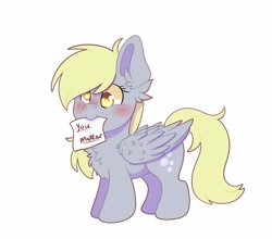 Size: 2500x2200 | Tagged: safe, artist:yourpennypal, imported from derpibooru, derpy hooves, pegasus, pony, blushing, female, mouth hold, simple background, solo, white background