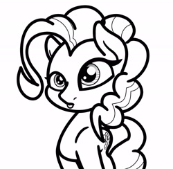 Size: 2048x2001 | Tagged: safe, artist:ewoudcponies, imported from derpibooru, pinkie pie, earth pony, pony, black and white, grayscale, lineart, monochrome, simple background, solo, white background