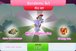 Size: 1268x857 | Tagged: safe, imported from derpibooru, iron eagle, pegasus, pony, armor, bundle, bush, costs real money, english, female, gameloft, helmet, mare, mobile game, my little pony: magic princess, numbers, official, royal legion, sale, sarcophagus, shovel, solo, solo focus, spread wings, statue, text, wings