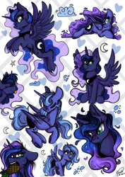 Size: 1024x1449 | Tagged: safe, artist:julunis14, imported from derpibooru, princess luna, alicorn, pony, bust, doodle, female, filly, foal, food, herbivore, mare, pineapple, portrait, s1 luna, sketch, sketch dump, solo, spread wings, wings, woona, younger