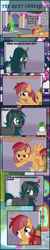 Size: 1148x5720 | Tagged: safe, artist:shootingstarsentry, imported from derpibooru, oc, oc:dapper swing, oc:nightshade (digimonlover101), changepony, hybrid, pegasus, pony, comic:the next generation, broom, female, interspecies offspring, magic, mare, offspring, parent:daring do, parent:flash magnus, parent:king sombra, parent:queen chrysalis, parents:chrysombra, wing hands, wings