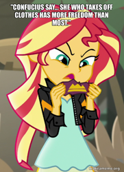 Size: 500x690 | Tagged: safe, edit, edited screencap, imported from derpibooru, screencap, sunset shimmer, human, equestria girls, movie magic, spoiler:eqg specials, caption, image macro, solo, text