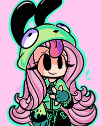 Size: 1441x1774 | Tagged: safe, artist:simplementeyeu, imported from derpibooru, fluttershy, anthro, clothes, cosplay, costume, female, gir, invader zim, solo