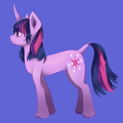 Size: 2048x2048 | Tagged: safe, artist:twilightsparkee, imported from derpibooru, twilight sparkle, pony, unicorn, curved horn, female, horn, leonine tail, solo, tail, unicorn twilight, unshorn fetlocks