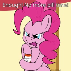 Size: 1300x1300 | Tagged: safe, artist:unitxxvii, imported from derpibooru, pinkie pie, earth pony, pony, female, pills, solo