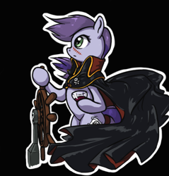 Size: 622x651 | Tagged: safe, artist:choedan-kal, imported from derpibooru, oc, oc only, oc:cork dork, earth pony, pony, black background, captain harlock, cloak, clothes, female, glass, mare, simple background, solo, wine glass