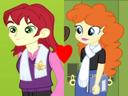 Size: 952x714 | Tagged: safe, imported from derpibooru, screencap, golden hazel, nolan north, human, equestria girls, equestria girls (movie), clothes, cropped, female, heart, lockers, male, nolanhazel, notebook, scarf, shipping, shipping domino, straight