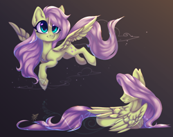 Size: 6100x4800 | Tagged: safe, artist:jsunlight, imported from derpibooru, fluttershy, pegasus, pony, absurd resolution, cute, female, flying, gradient background, mare, shyabetes, smiling, solo, spread wings, wings