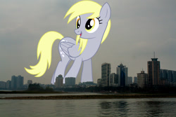 Size: 2000x1333 | Tagged: safe, artist:dashiesparkle, edit, editor:jaredking779, imported from derpibooru, derpy hooves, pegasus, pony, background pony, chengdu, china, female, giant derpy hooves, giant pegasus, giant pony, giantess, highrise ponies, irl, macro, mare, mega giant, photo, ponies in real life, story included