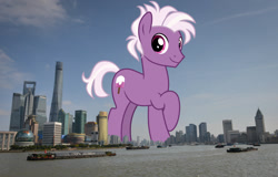 Size: 2048x1310 | Tagged: safe, artist:cheezedoodle96, edit, editor:jaredking779, imported from derpibooru, loganberry, earth pony, pony, background pony, china, friendship student, giant pony, giant/macro earth pony, highrise ponies, irl, macro, male, mega giant, photo, ponies in real life, shanghai, solo, stallion